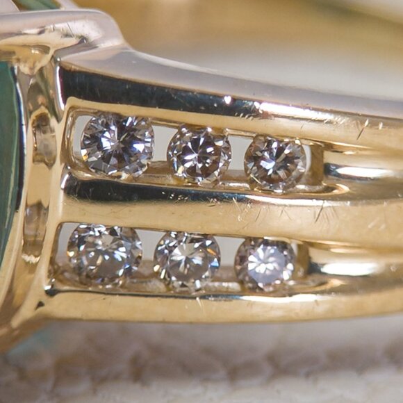 14K Yellow Gold Oval Blue Topaz & Diamond Ring Size 8.25 - Picture 13 of 13